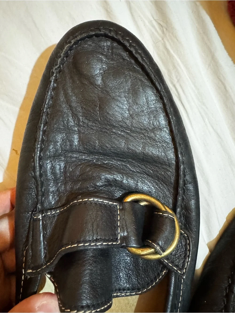 Coach Black Leather Men’s Slip-On Loafers with Brass Buckle